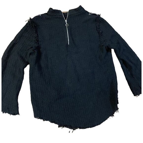 ZARA Basics Black High Neck Long Bell Sleeve with Raw Hems & Top Stud Detail swe - Picture 4 of 11